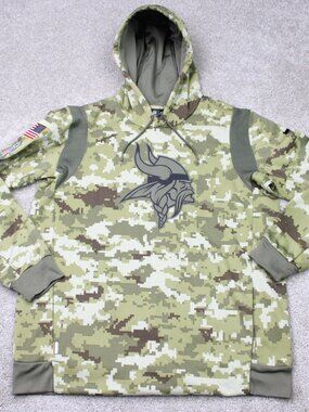 Nike Minnesota Vikings Hoodie Mens Large Green Camo Salute to Service NFL